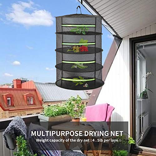 MVIFDUSGS Herb Drying Rack Net 4 Layer Black Mesh Drying Rack Hanging Drying net with Pruning Shears for Hydroponics (D24xH29.92inch)