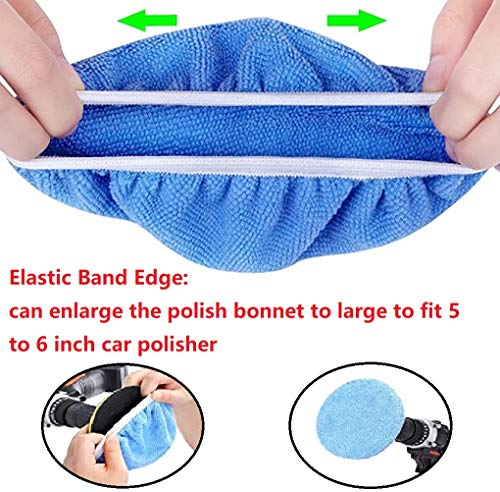 Boltigen Car Polishing Bonnet Pads-16 Pieces 5 to 6 Inches Soft Microfiber Bonnet Buffing Pad Covers Polishing Bonnet for Most 5 to 6 Inches Car Polishers (5-6inch-16pcs 4colors)