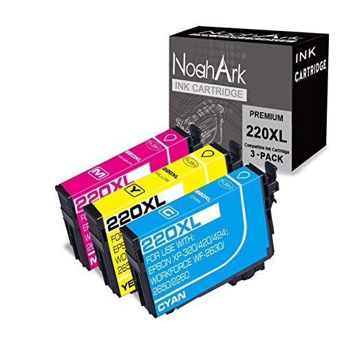 NoahArk 3 Packs 220XL Remanufactured Ink Cartridge Replacement for Epson 220 XL T220XL High Yield for Workforce WF-2760 WF-2750 WF-2630 WF-2650 WF-2660 XP-320 XP-420 Printer (Cyan/Magenta/Yellow)