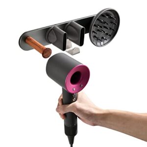 wall mount hair dryer holder for dyson supersonic, support drilling or no-drilling installation method, magnetic bracket stand storage rack organizer for dyson supersonic hair dryer, diffuser, nozzle