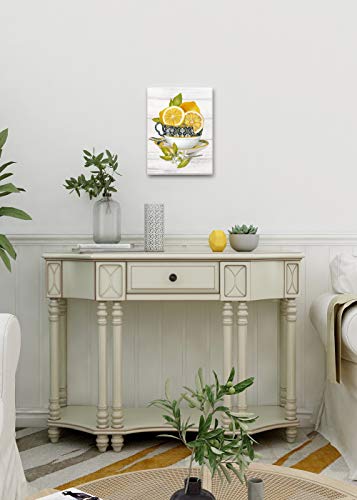 SUMGAR Lemon Wall Art Farmhouse Yellow Kitchen Wall Decor Fruit Summer Paintings Lemon Tea Cup with Flower Pictures Artwork Living Room Dining Room Pantry 12 x 16 in