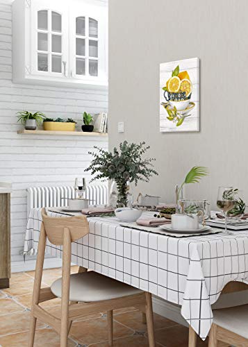 SUMGAR Lemon Wall Art Farmhouse Yellow Kitchen Wall Decor Fruit Summer Paintings Lemon Tea Cup with Flower Pictures Artwork Living Room Dining Room Pantry 12 x 16 in