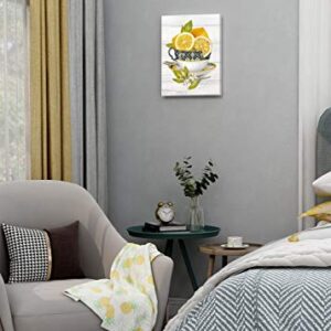 SUMGAR Lemon Wall Art Farmhouse Yellow Kitchen Wall Decor Fruit Summer Paintings Lemon Tea Cup with Flower Pictures Artwork Living Room Dining Room Pantry 12 x 16 in