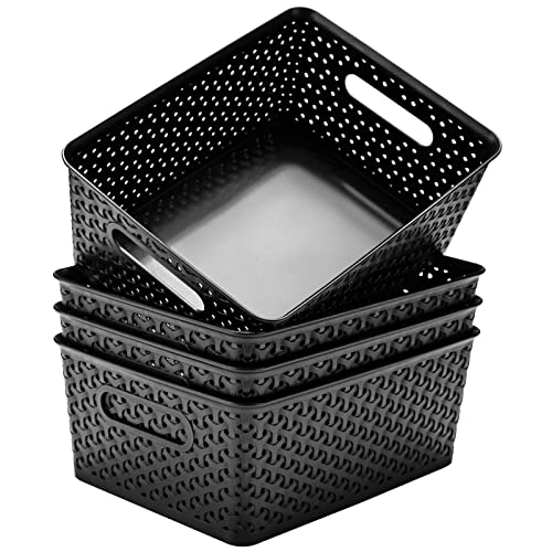 Eslite Plastic Storage Baskets,11.4X8.9X4.7",Pack of 4 (Black)