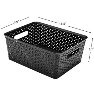 Eslite Plastic Storage Baskets,11.4X8.9X4.7",Pack of 4 (Black)