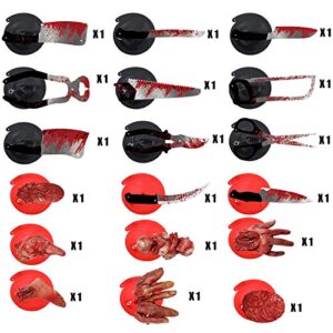 Scary Halloween Decorations Blood Weapon Hanging Swirl , Fake Scary Broken Blood Hands and Feet Broken Body Parts Foil Swirl for Haunted House Halloween Vampire Zombie Party Supplies, 30 Count