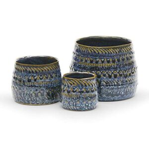 wgv ceramic vase, 3.5"x3"h, 4.75"x3.75"h, 6.7"x5.1"h, dark blue kano pot, textured antique pattern planter dome for wedding event office home decor, set of 3 vases