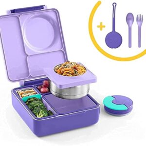 OmieBox Deluxe Bundle Set - Insulated Bento Lunch Box With Thermos PLUS Reusable Fork and Spoon with Case - (Purple)