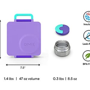 OmieBox Deluxe Bundle Set - Insulated Bento Lunch Box With Thermos PLUS Reusable Fork and Spoon with Case - (Purple)