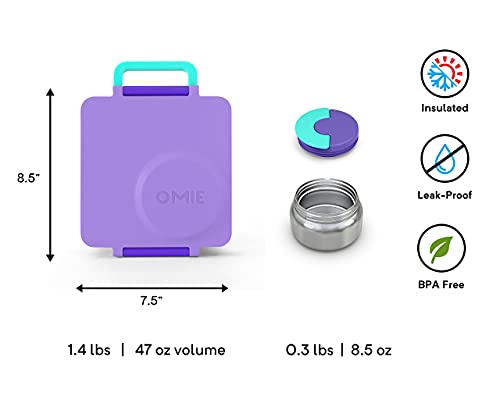 OmieBox Deluxe Bundle Set - Insulated Bento Lunch Box With Thermos PLUS Reusable Fork and Spoon with Case - (Purple)