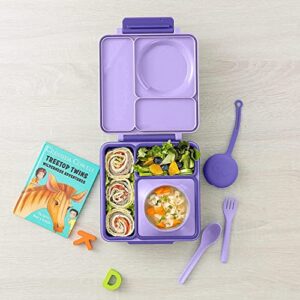 OmieBox Deluxe Bundle Set - Insulated Bento Lunch Box With Thermos PLUS Reusable Fork and Spoon with Case - (Purple)