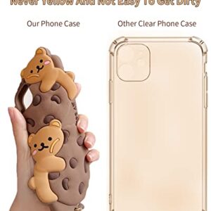 SGVAHY Case for iPhone 11 Case Cute with Lanyard Keychain Kawaii Phone Cases 3D Cartoon Bear Cookie iPhone Case Soft Silicone Shockproof Protective Case Cover for Women Girls Khaki