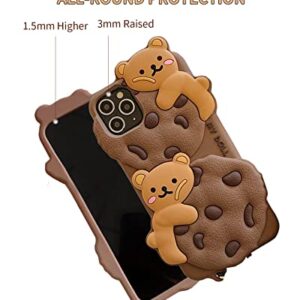 SGVAHY Case for iPhone 11 Case Cute with Lanyard Keychain Kawaii Phone Cases 3D Cartoon Bear Cookie iPhone Case Soft Silicone Shockproof Protective Case Cover for Women Girls Khaki