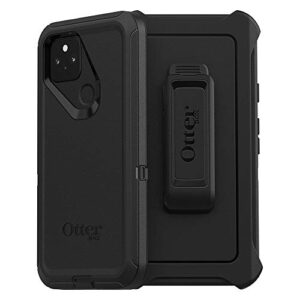otterbox google pixel 5 defender series case - black, rugged & durable, with port protection, includes holster clip kickstand