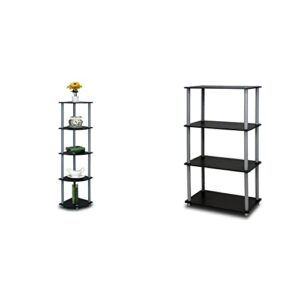 furinno turn-n-tube 5 tier corner shelf, black/grey & (99557bk/gy) turn-n-tube 4-tier multipurpose shelf display rack - black/grey