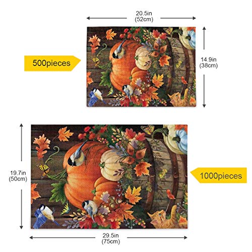 Cat Fall Pumpkin Jigsaw Puzzle 500 Piece for Adults Art Project Thanksgiving Gift 20.5 x 14.9 Inch