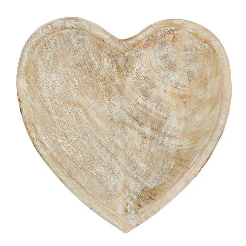 47th & Main Creative Brands Carved Heart-Shaped Wooden Bowl, Large, White