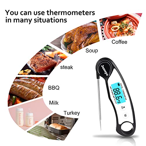 Juseepo Digital Instant Read Meat Thermometer, 2s Best Ultral Fast Waterproof Digital Grill Thermometer,Kitchen Food Thermometer for BBQ,Cooking,Baking,Beef,Liquid,Smoked (White)