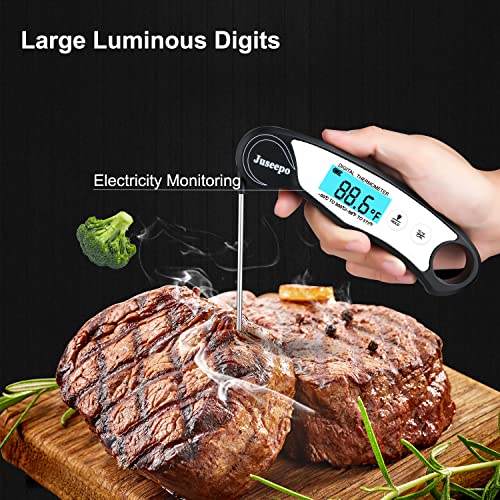 Juseepo Digital Instant Read Meat Thermometer, 2s Best Ultral Fast Waterproof Digital Grill Thermometer,Kitchen Food Thermometer for BBQ,Cooking,Baking,Beef,Liquid,Smoked (White)