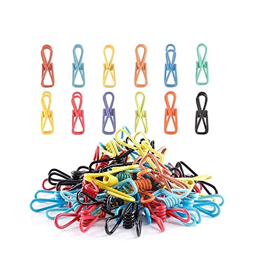 Hellopet Clothesline Clips, Clips for Clothes Bag Paper Document use Colorful Multipurpose Plastic-Coated Metal Clip, Chip Pack of 30