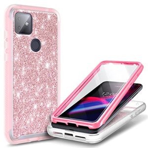 nznd case for t-mobile revvl 4 plus with built-in screen protector, full-body protective shockproof rugged bumper cover, impact resist durable phone case -glitter rose gold