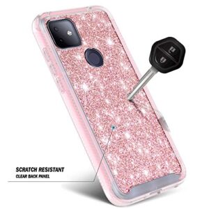 NZND Case for T-Mobile REVVL 4 Plus with Built-in Screen Protector, Full-Body Protective Shockproof Rugged Bumper Cover, Impact Resist Durable Phone Case -Glitter Rose Gold