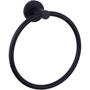 bathroom towel ring matte black, angle simple stainless steel bath towel holder, wall mounted round towel hanger, 8-inch