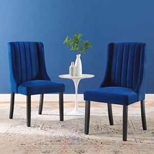 Modway Renew Performance Velvet Parsons Dining Chairs in Navy-Set of 2