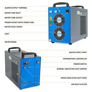 OMTech 6L Industrial Water Chiller 0.9hp 2.6gpm Water Cooling System CW-5200 Water Cooler for 60W 70W 80W 90W 100W 120W 130W 150W CO2 Laser Engraving & Cutting Machines, Cools 5200 BTU/Hour