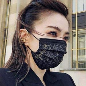 Disposable Face Mask, Adult Disposable Face Mask Fashion Lace Disposable Protection Three Layer Breathable (50 PCS, Black)