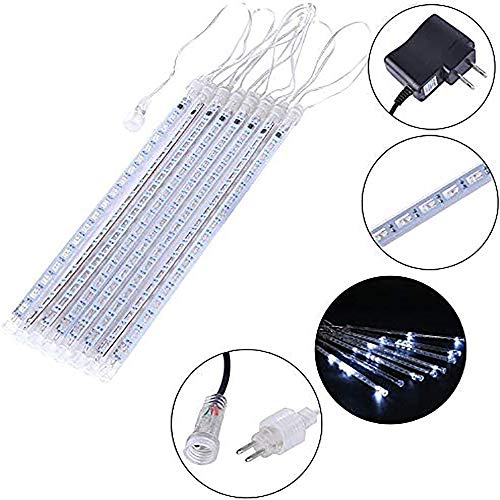 Kwaiffeo Meteor Shower Lights, Christmas Tree Lights Outdoor 12 inch 8 Tube 192 LED Falling Snow Cascading Icicle String Lights for Christmas Decoration Wedding Party Holiday Window Eave, White
