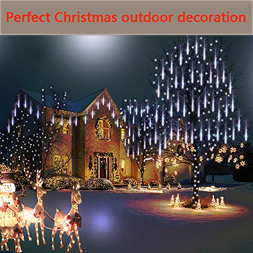 Kwaiffeo Meteor Shower Lights, Christmas Tree Lights Outdoor 12 inch 8 Tube 192 LED Falling Snow Cascading Icicle String Lights for Christmas Decoration Wedding Party Holiday Window Eave, White