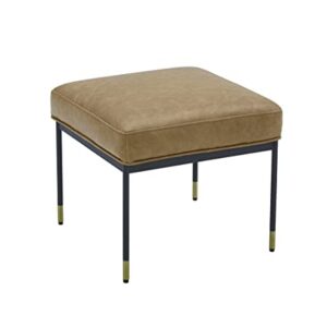 Amazon Brand – Rivet Modern Leather Ottoman Stool with Metal Legs, 16.9"H, Cognac