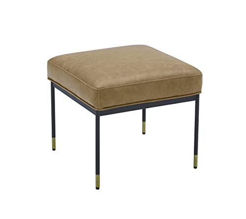 Amazon Brand – Rivet Modern Leather Ottoman Stool with Metal Legs, 16.9"H, Cognac