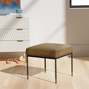 Amazon Brand – Rivet Modern Leather Ottoman Stool with Metal Legs, 16.9"H, Cognac