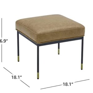 Amazon Brand – Rivet Modern Leather Ottoman Stool with Metal Legs, 16.9"H, Cognac