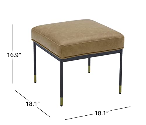 Amazon Brand – Rivet Modern Leather Ottoman Stool with Metal Legs, 16.9"H, Cognac