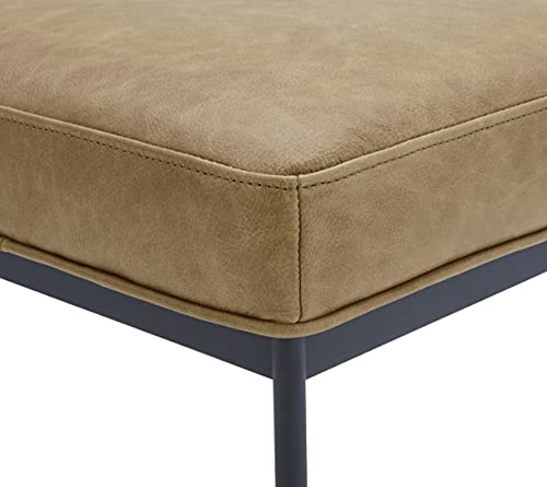 Amazon Brand – Rivet Modern Leather Ottoman Stool with Metal Legs, 16.9"H, Cognac