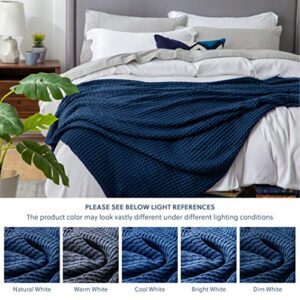 Bedsure Cooling Bamboo Waffle Weave Blanket - Soft, Lightweight and Breathable Throw Blankets for Hot Sleepers, Luxury Cotton Throws for Bed, Couch and Sofa, Navy 50x70Inches