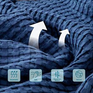 Bedsure Cooling Bamboo Waffle Weave Blanket - Soft, Lightweight and Breathable Throw Blankets for Hot Sleepers, Luxury Cotton Throws for Bed, Couch and Sofa, Navy 50x70Inches