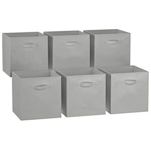 c&ahome cube storage bins 6-pack foldable fabric storage cubes baskets containers drawers with dual handles, toys closet storage box for organizing shelf, 10.5" l x 10.5" w x 11" h, light grey