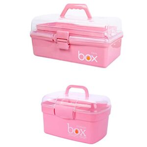 kinsorcai clear plastic storage box/tool box, multipurpose organizer and portable handled storage case for art craft and cosmetic (pink)
