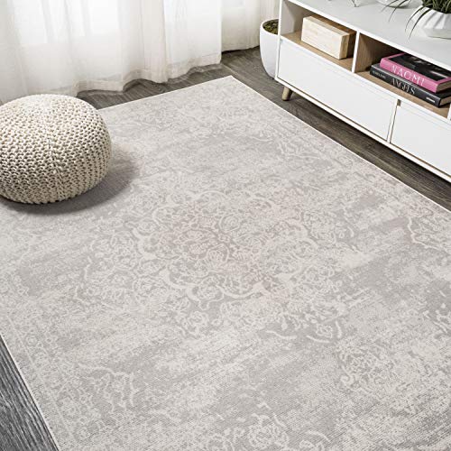 JONATHAN Y MDP403C-8 Rosalia Cottage Medallion Indoor Area-Rug Vintage Bohemian Easy-Cleaning Bedroom Kitchen Living Room Non Shedding, 8 ft x 10 ft, Gray/Ivory