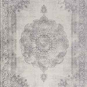 JONATHAN Y MDP403C-8 Rosalia Cottage Medallion Indoor Area-Rug Vintage Bohemian Easy-Cleaning Bedroom Kitchen Living Room Non Shedding, 8 ft x 10 ft, Gray/Ivory