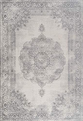 JONATHAN Y MDP403C-8 Rosalia Cottage Medallion Indoor Area-Rug Vintage Bohemian Easy-Cleaning Bedroom Kitchen Living Room Non Shedding, 8 ft x 10 ft, Gray/Ivory