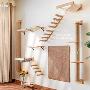 FUKUMARU Cat Hammock Wall Mounted, Kitty Beds and Perches, Wooden Cat Wall Furniture, Stable Cat Wall Shelves for Sleeping, Playing, Climbing, and Lounging, White Flannel Cat Shelves