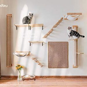 FUKUMARU Cat Hammock Wall Mounted, Kitty Beds and Perches, Wooden Cat Wall Furniture, Stable Cat Wall Shelves for Sleeping, Playing, Climbing, and Lounging, White Flannel Cat Shelves