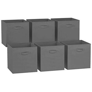 c&ahome cube storage bins 6-pack foldable fabric storage cubes baskets containers drawers with dual handles, toys closet storage box for organizing shelf, 10.5" l x 10.5" w x 11" h, dark grey