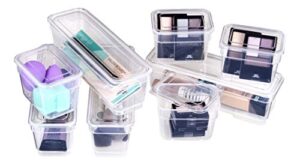 ab designs mixed bin pack, [4] long & [4] small home organizer storage boxes with lids, clear