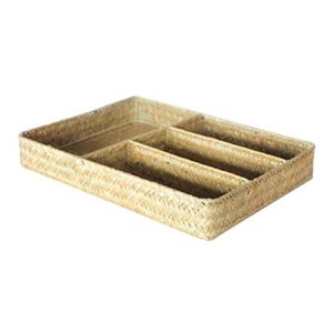 Backbayia Seagrass Pen Holder Office Supplies Stationery Storage Box Desk Organizer (Wood Color)